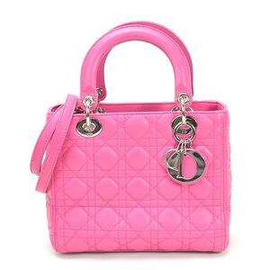 Christian Dior Cannage Lady Handbag Shoulder Bag Pink Leather